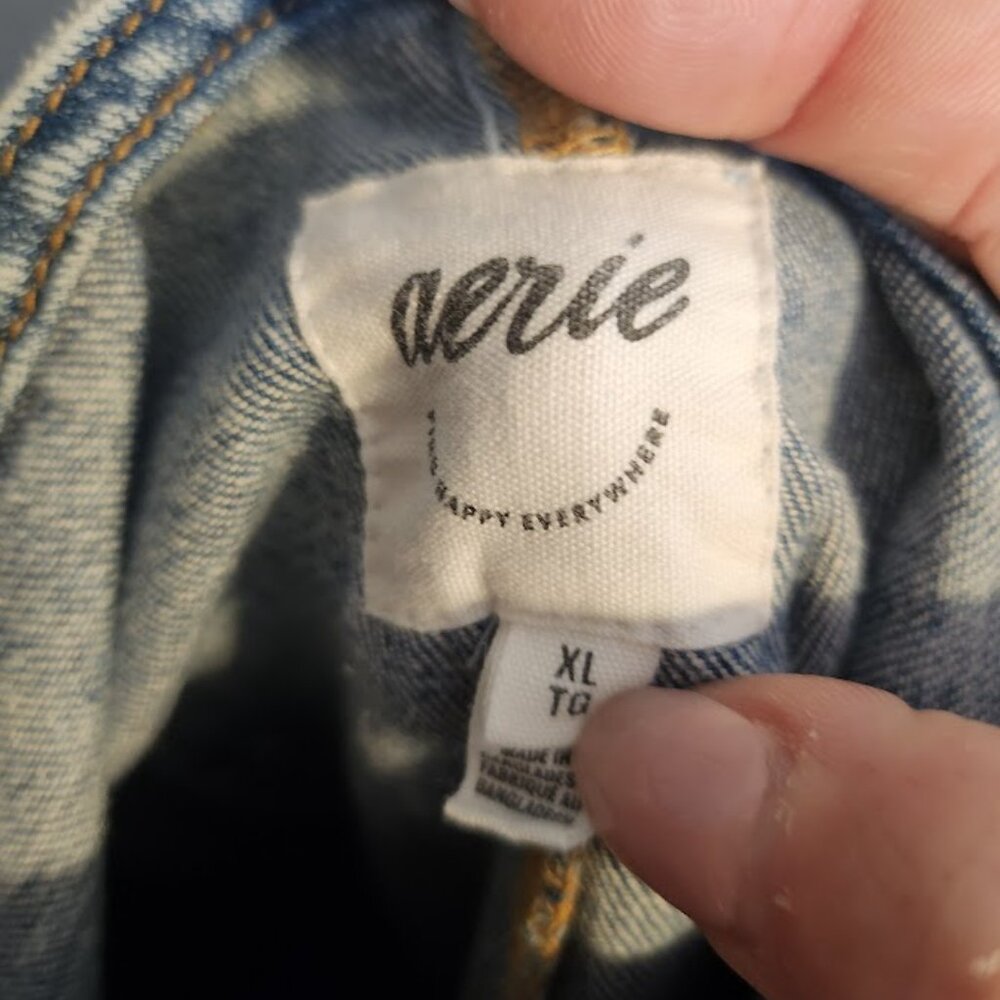 Aerie Light Blue Acid Wash Overalls ACTUAL SIZE 1X, labeled XL - Picture 5 of 8